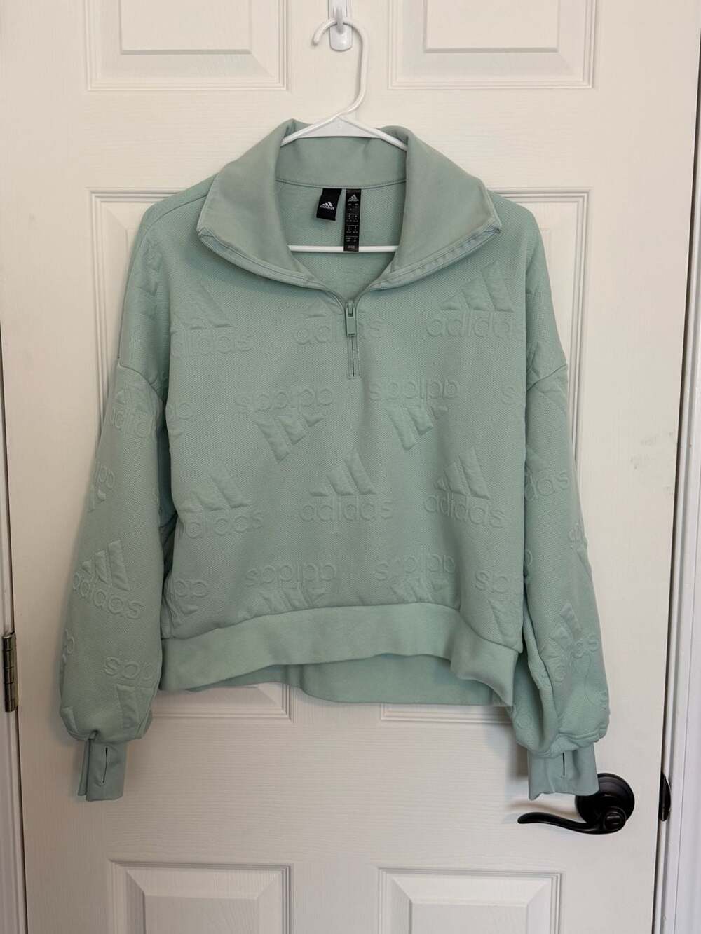 Adidas Quarter Zip Sweatshirt Size S Mint Green